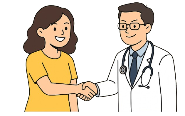 Cartoon doctor and patient shaking hands